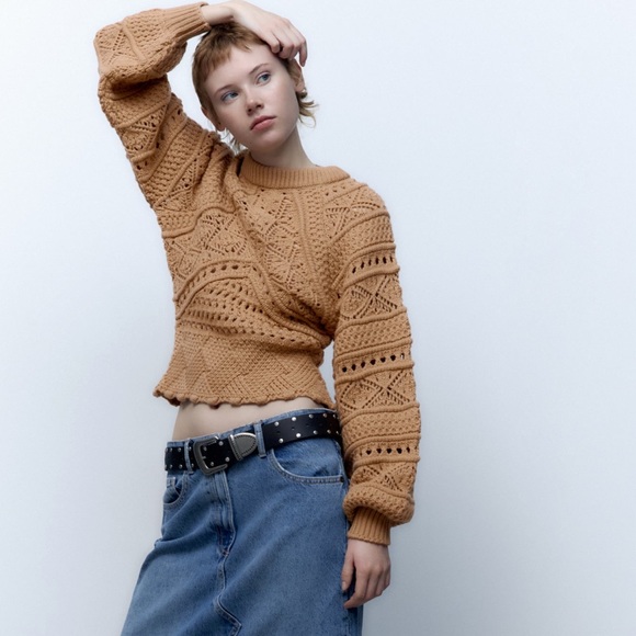 Zara open knit chunky textured knit sweater - Picture 3 of 13